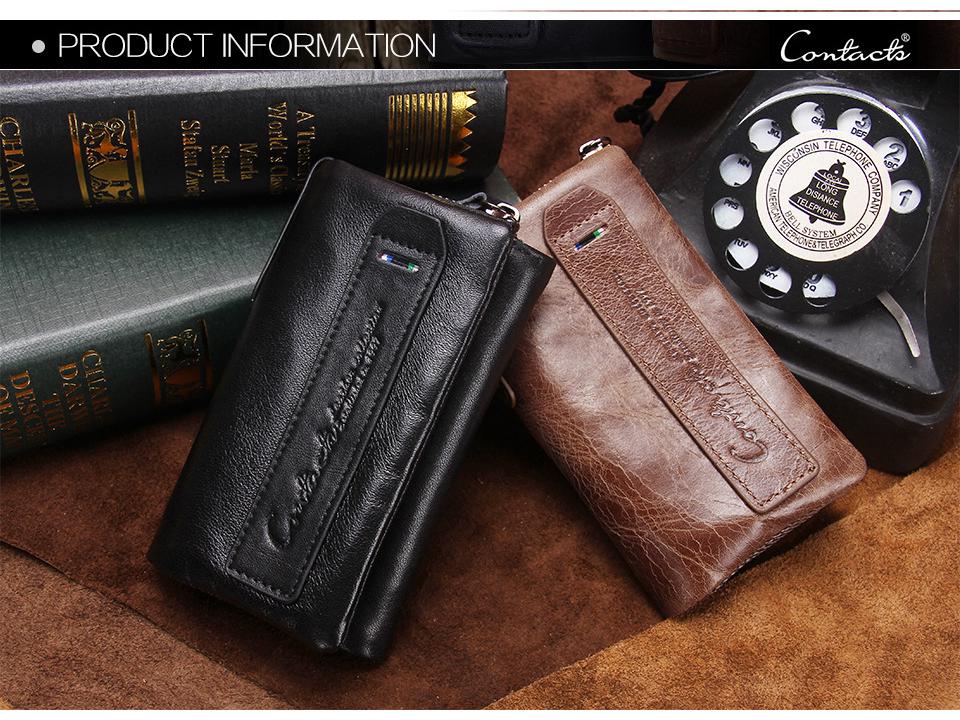 Black Angel Men's Genuine Leather Tri-fold Wallet with Key Holder and Coin Purse