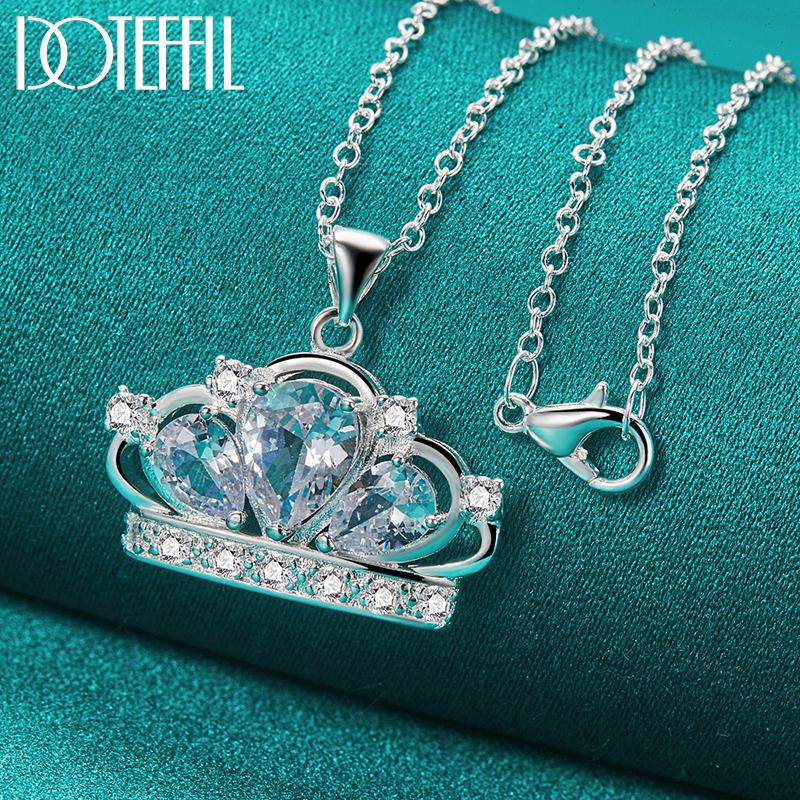 Collier pendentif couronne en argent Sterling 925, Zircon, bijoux de mode de mariage