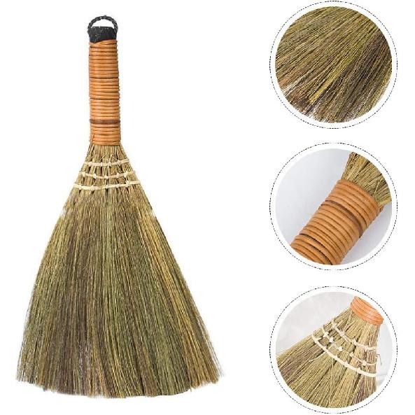 LIFKOME 2Pcs Indoor Grass Broom Whisk Broom Thai Handle Broomstick Sweeping Cleaning Tool Asian Handmade Craft Broom for Home Kitchen Bedroom