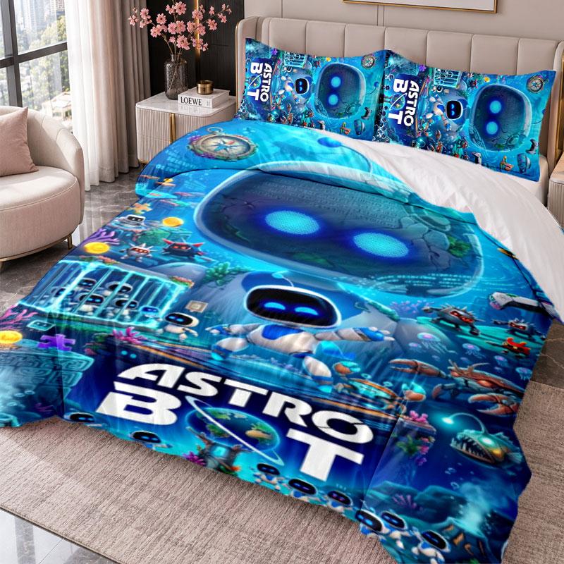 Astro Bot 3-częściowy komplet pościeli Poszewka na kołdrę z dwiema poszewkami na poduszki Do sypialni Dekoracja domu