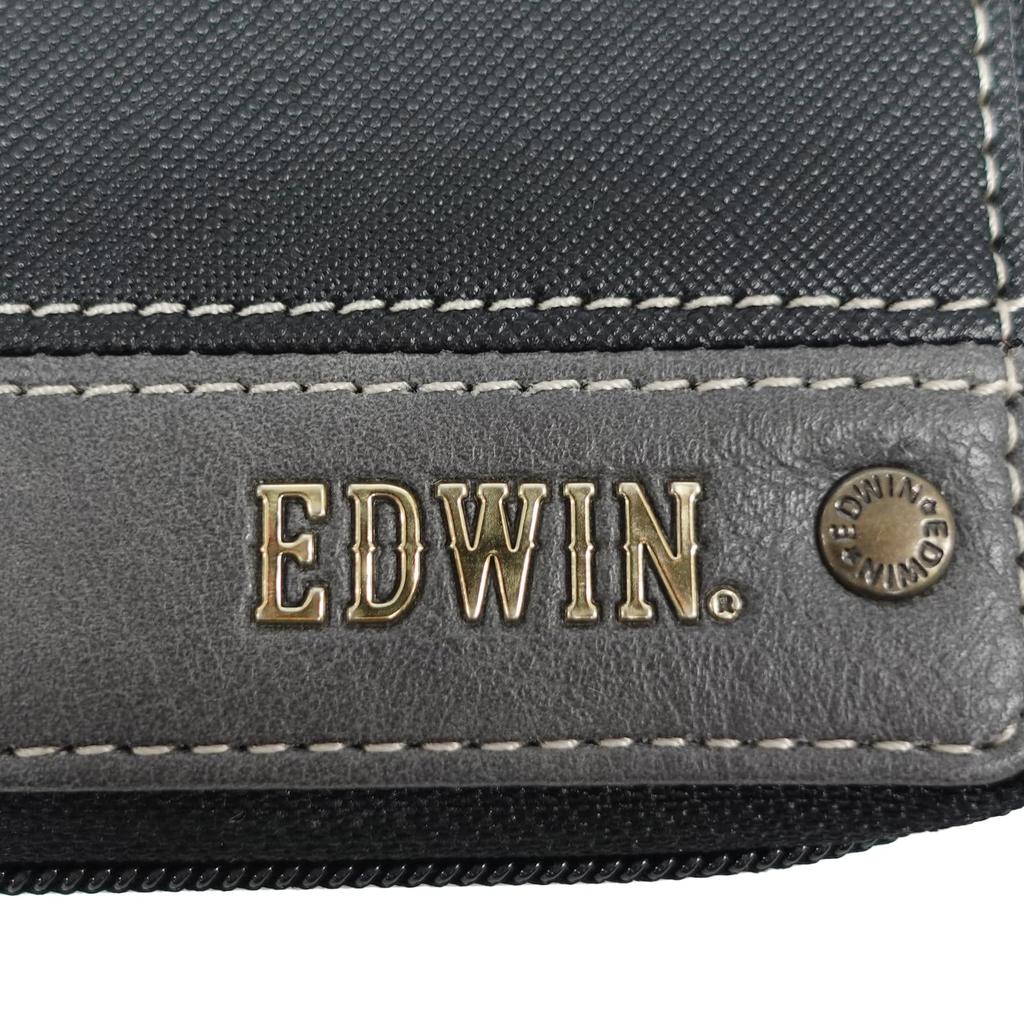 Bifold Synthetic Round Coin Bill Card Embossed Gray [Edwin] Wallet, Leather, Zip, Storage, Storage, Storage, Stitching, Rivets, Men's,