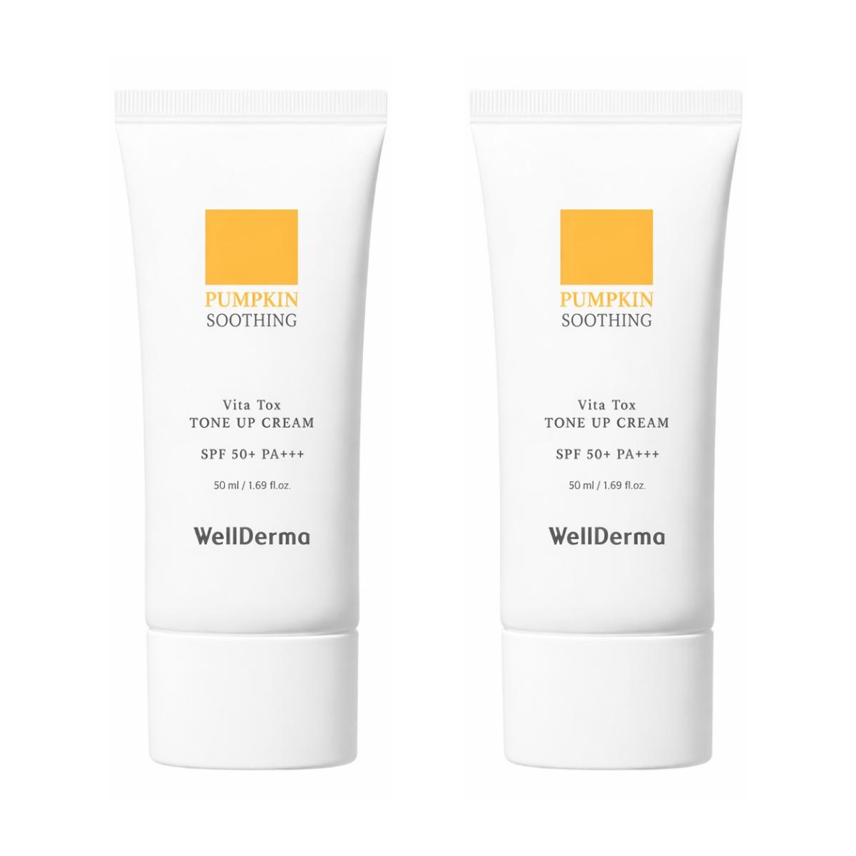 WELLDERMA Pumpkin Soothing Vita Tox Tone-Up Sunscreen SPF50+ PA+++ Brightening Sun Cream 50ml x2