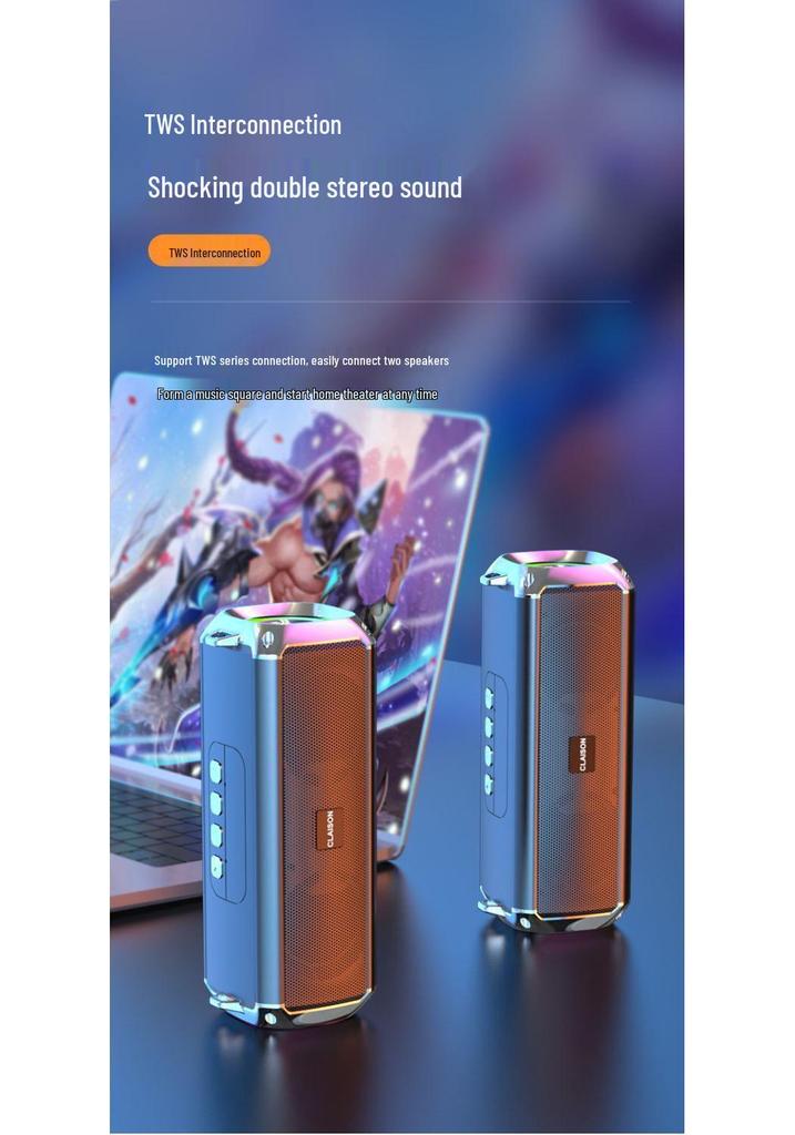 AI Smart Bluetooth Speaker T16: Dual Speakers, Large Volume, Card Slot, Long Battery Life, Subwoofer