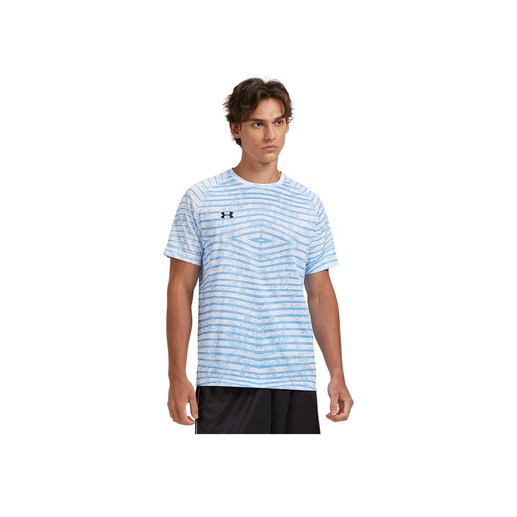 Under Armour Dopamine Print Simple Logo Sports Striped Crew Neck Short Sleeve T-Shirt Unisex Tops Blue 24500510-465