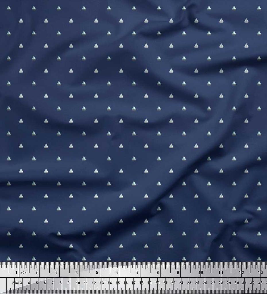 Soimoi Japan Crepe Satin Fabric Sailboat Shirting Fabric Prints By metre 42 Inch