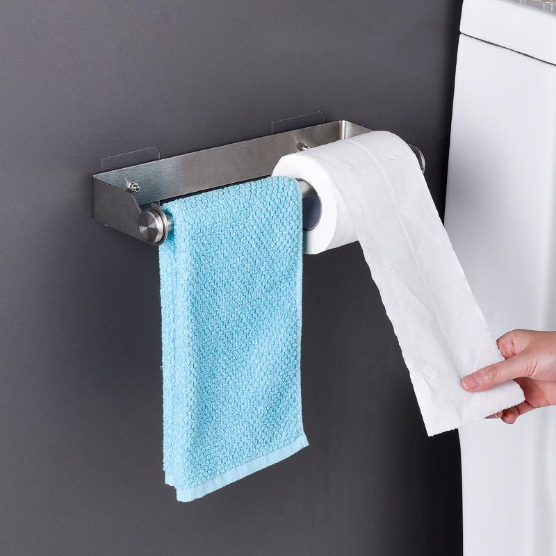 Stainless Steel No Punch Wall Mount Cling Film Shelf Roll Paper Storage Rack Kitchen Paper Towel Holder