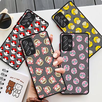 Cute Pikachu Pkemon Anime Matte Case For Samsung Galaxy A52 A12 A51 A32 A21s A71 A32 5G A12 A22 A53 A70 A50 A30 Hard Phone Shell
