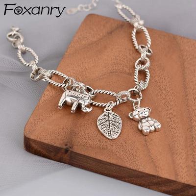 Stamp Thick Chain Bracelets for Women Fashion Hip Hop Vintage Bear Pendant Thai Silver Jewelry Wholesale