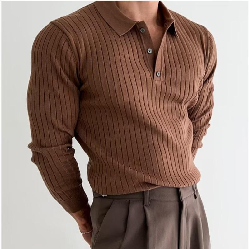 Korean Style Slim Fit Men's Polo Sweater - Simple Elegant Retro Fashion