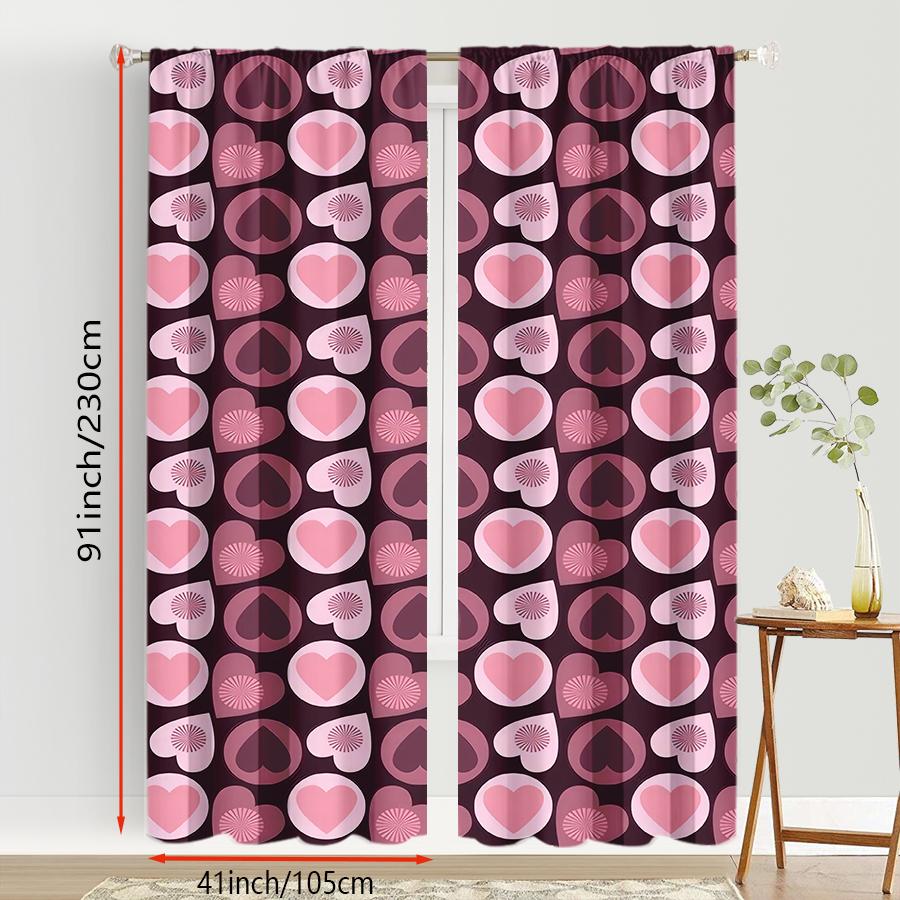 2PCS Deep Purple Pink Heart Curtains   Sweet and Cool Style   Bedroom and Living Room   Decorative Curtains with Drawbar Pockets