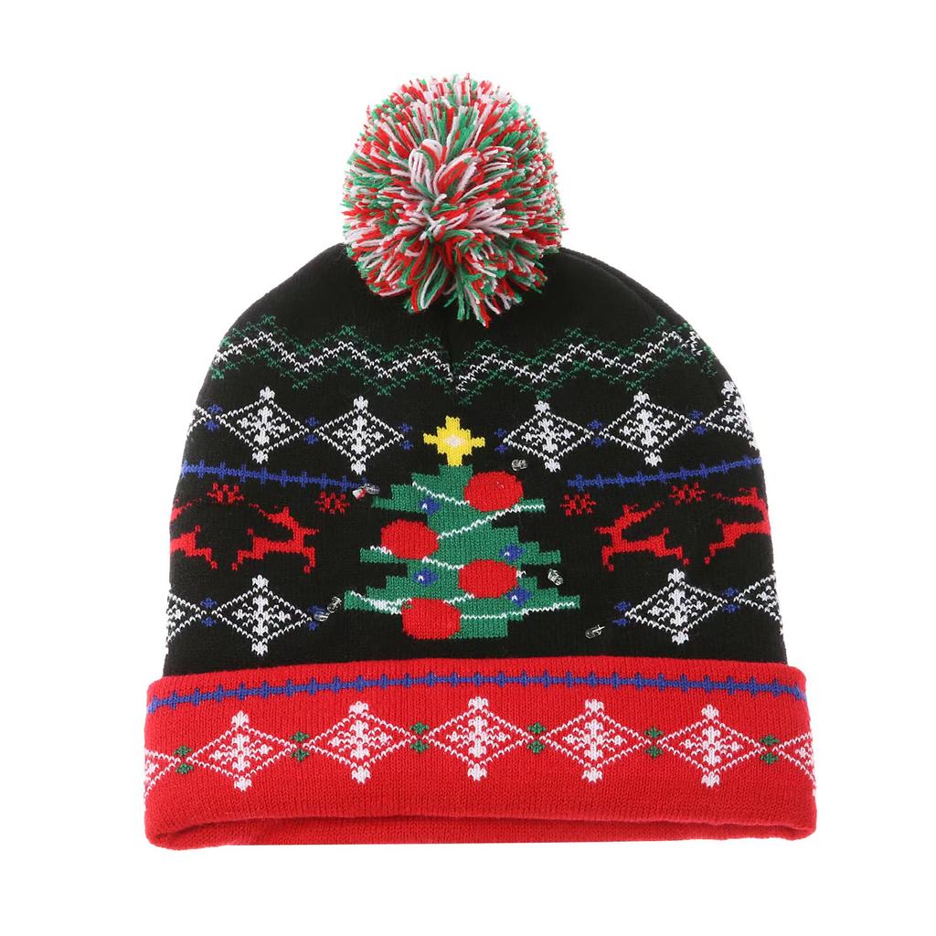 Colorful Dazzling LED Christmas Hat Holiday Pompom Ball Knitted Winter Beanie for Adults and Children Festive Party Hat