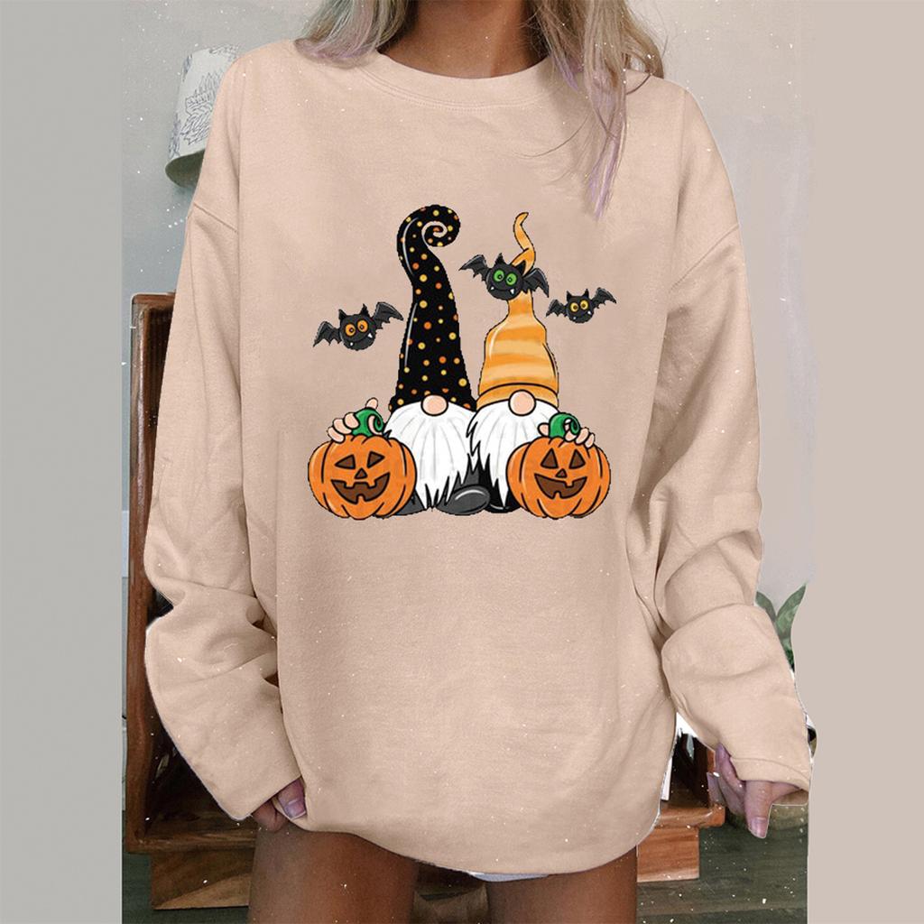 Lustige Halloween-Druck-Langarmbluse für Damen, lockere Pullover-T-Shirt-Oberteile