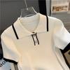 New Knitted Short Sleeve Women Blouse Summer Lapel Loose Slim Fit Ice Silk Shirt Pullover Sweater Casual Simple Sweet Tops Elegant Fashion Clothing