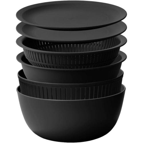 Like-it Colander & Bowl, Microwave Safe, 6-Piece Set, Black, Made in Japan, Can Drain Water, and Heat-Resistant Bowls, Also Suitable for Rinsing Rice