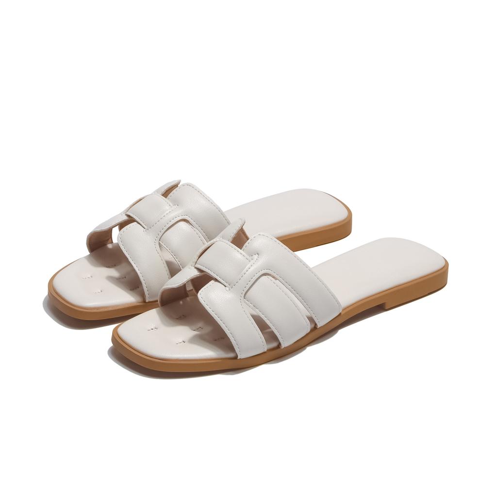 French retro outer wear cool slippers women's 2025 new leather woven one-word drag summer dress wear beach sandals