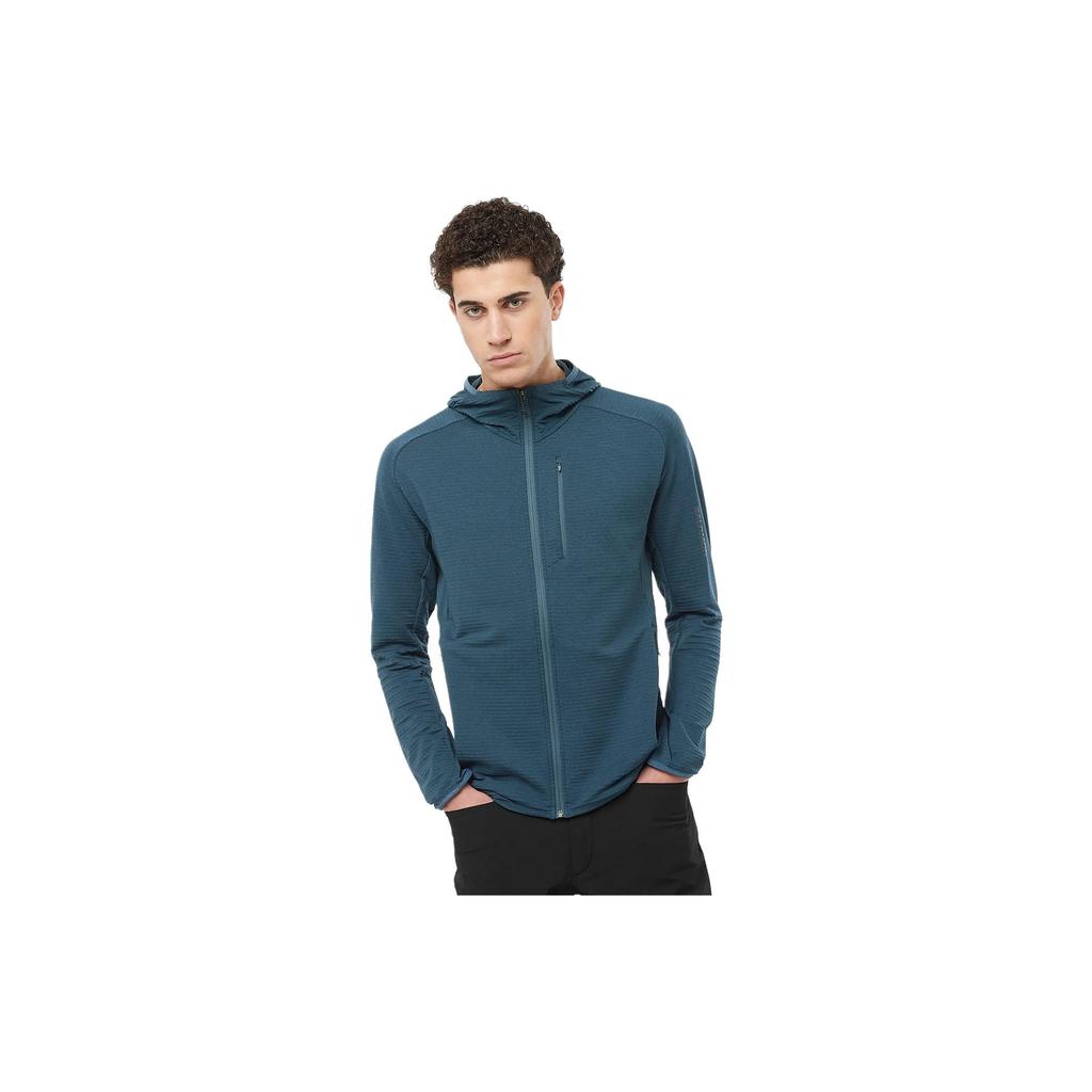 Salomon Essential Lightwarm Breathable Stretch Zip-Up Hooded Long Sleeve Jacket Men jackets Navy-Blue LC2282500