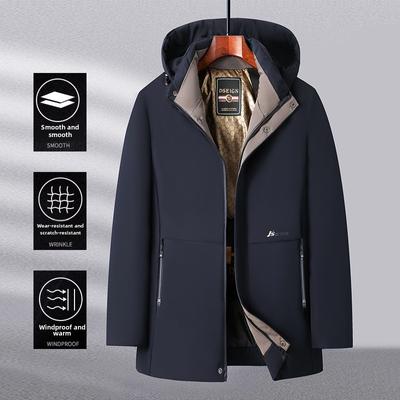 Men's Winter Casual Business Warm Jacket Removable Hood Padded Plus Size Casual Jacket