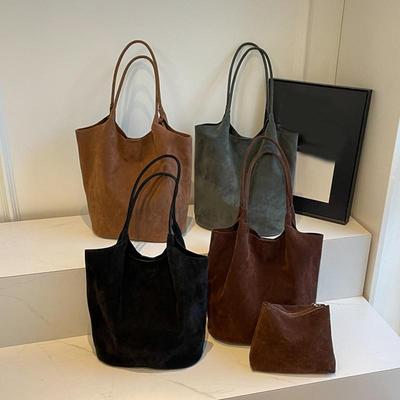 Wildleder Nähgarn Retro Damen Umhängetaschen Lässig Vielseitig Einfarbig Handtasche Tote mit hoher Kapazität CLE