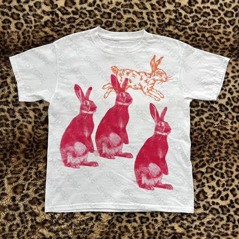 

Rabbit Baby Short Sleeve Top Gothic Street T-shirt Women s Leisure Basic T-shirt Casual Print Letter Top Girls Gothic EMO 90s 4XL
