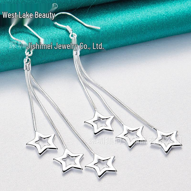 Star Filigree Silver Long Earrings for Women by West Lake Beauty