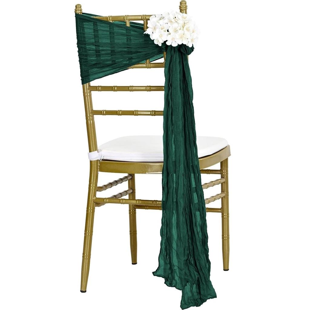 6pcs Boho Crinkled Voile Cheesecloth Chair Sashes Sheer Chair Covers Bows For Party Wedding Event Aisle Decoration