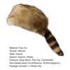 Winter Hat Faux Fur Raccoon Tail Russian Round Flat Top Ear Protection Thickened Autumn Winter Thermal Women Cap for Camping,