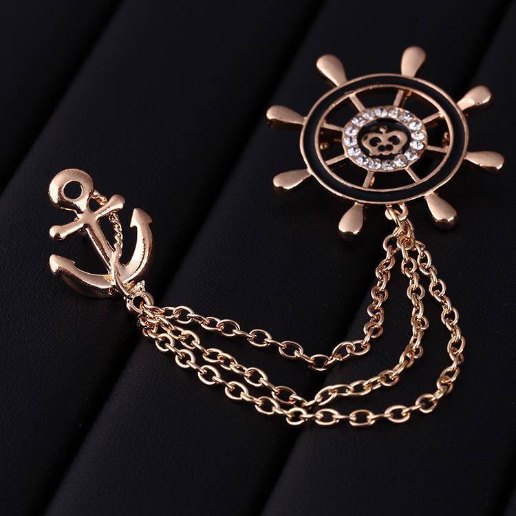Z97 Brooch, Chain Rudder Collar Pin, Creative Collar Clip Collar Flower Suit Accessories