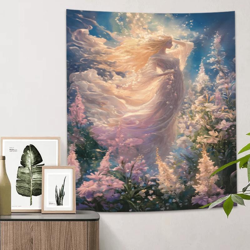 Enchanted Garden Tapestry  Vibrant Wall Hanging with Ethereal Woman and Flowers for Bedroom and Living Room Decor Perfect Gift