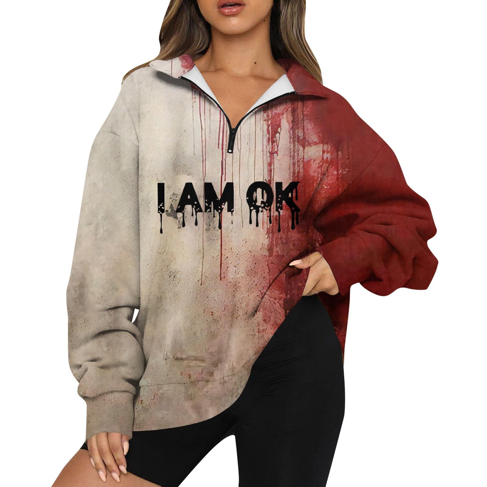 

Женская мода повседневная толстовка с длинным рукавом и принтом на молнии с высоким воротом и заниженными плечами M