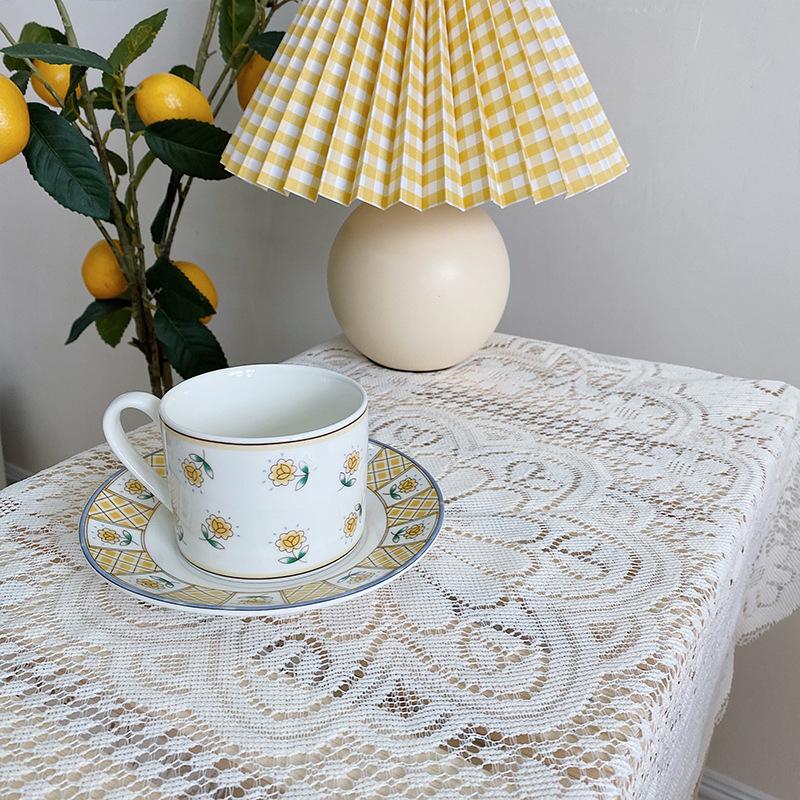 Lace Tablecloth Hollow Pattern Soft Comfortable Simple Lace Decorative Background Cloth for Home Cafe White Lace 90x90cm