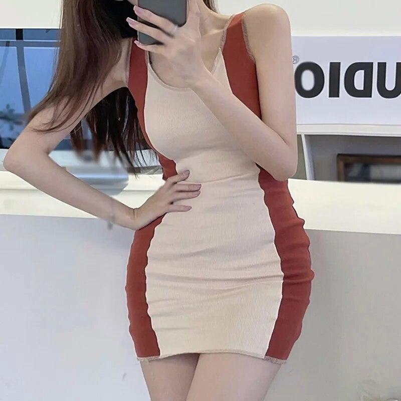 

Женские двухцветные тонкие платья без рукавов на подтяжках One Size