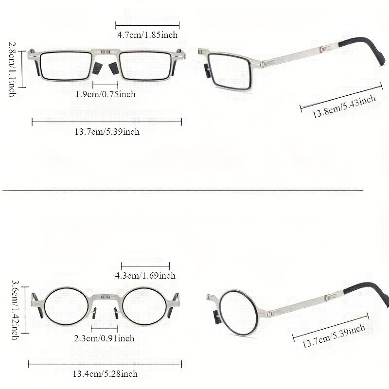 2 Pairs of Anti Blue Light Reading Glasses Round Full Frame Anti Farsightedness Lightweight Stainless Steel Portable Case