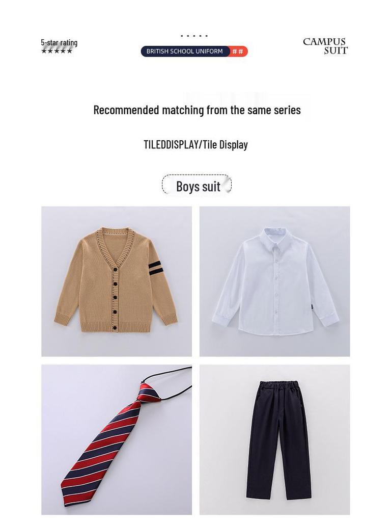 Children's British School Cardigan Three-Piece Set: Spring/Autumn Uniform for Primary and Kindergarten