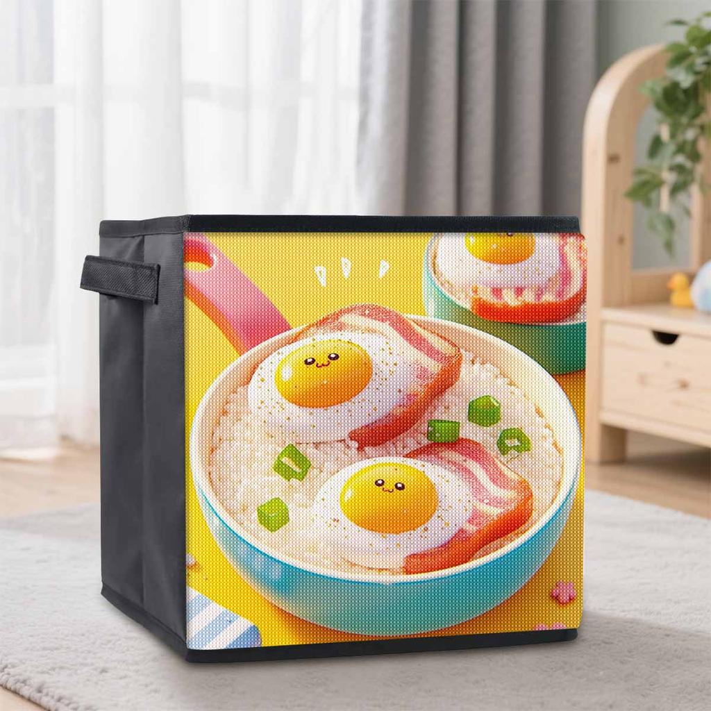 Niedliche pochierte Eier 5D Diamantmalerei Aufbewahrungskorb Vollrunde Bohrmosaik Diamantstickerei Kreuzstich-Sets Heimdekor Heimdekor