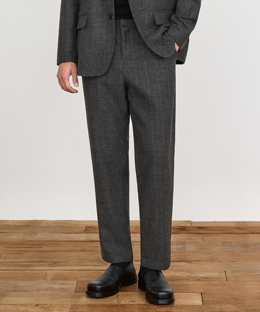 PRAIRIE Wool Herringbone Check Wide Slacks (Charcoal)