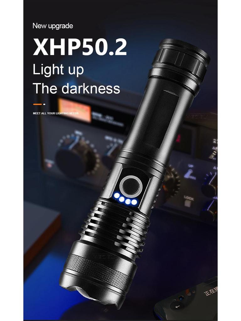 XHPp50 Aluminum Alloy Waterproof Flashlight with Telescopic Zoom & USB Charging