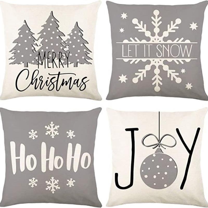 Christmas Pillow Cover Linen Printed Home Sofa Cushion Cover Living Room Bedroom Pillow Cover