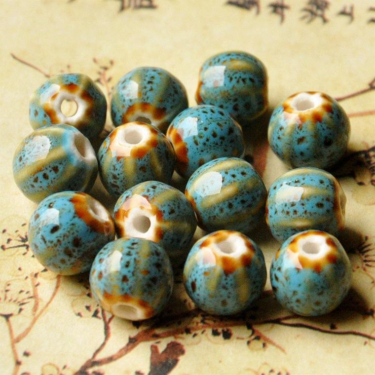 Jingdezhen ceramic jewelry diy Accessories12mm Floral Glazed Watermelon Beads for Making Necklaces and Women's Woven Bracelets Materials