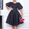 Summer Women's Dress Plus Size Round Neck Temperament Bubble Sleeve Waisted Big Swing Dress A-line Dresses