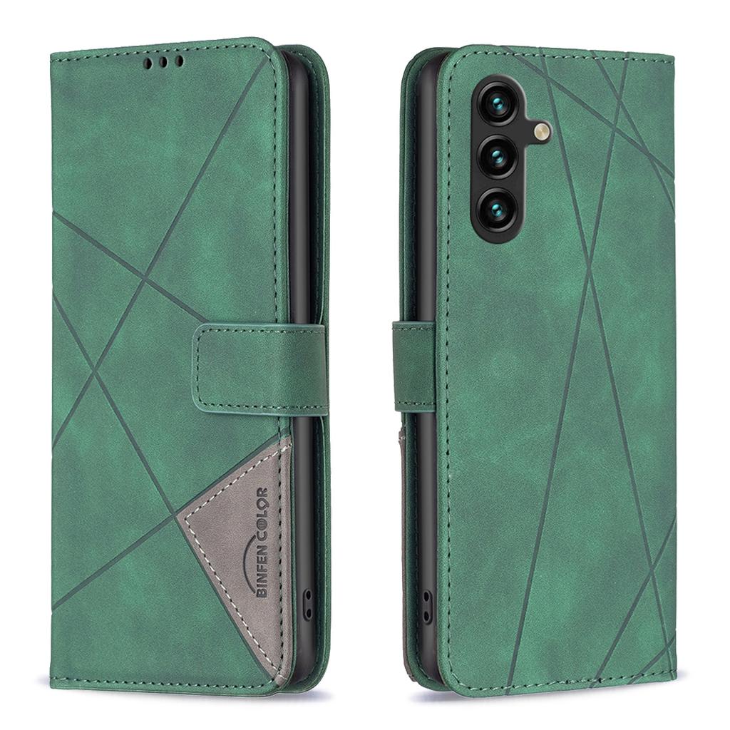For Samsung Galaxy S25 FE Phone Case BINFEN COLOR Wallet Stand Geometry Imprinted Leather Cover