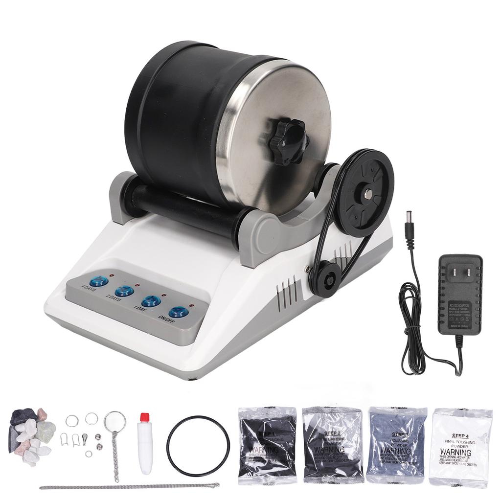 HS-403 Rock Tumbler Kit DIY Electric Rock Tumbler Toy with Rough Gemstones Polishing Grits for Adult Kids Polishing Machine