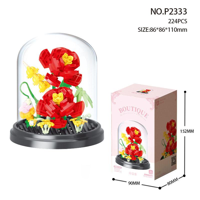 Idea Micro Diamond Block Flower Bricks Rose Sunflower Orchid Violet Peach Blossom Nanobrick Toys Exhibition Booth For Girl Gift