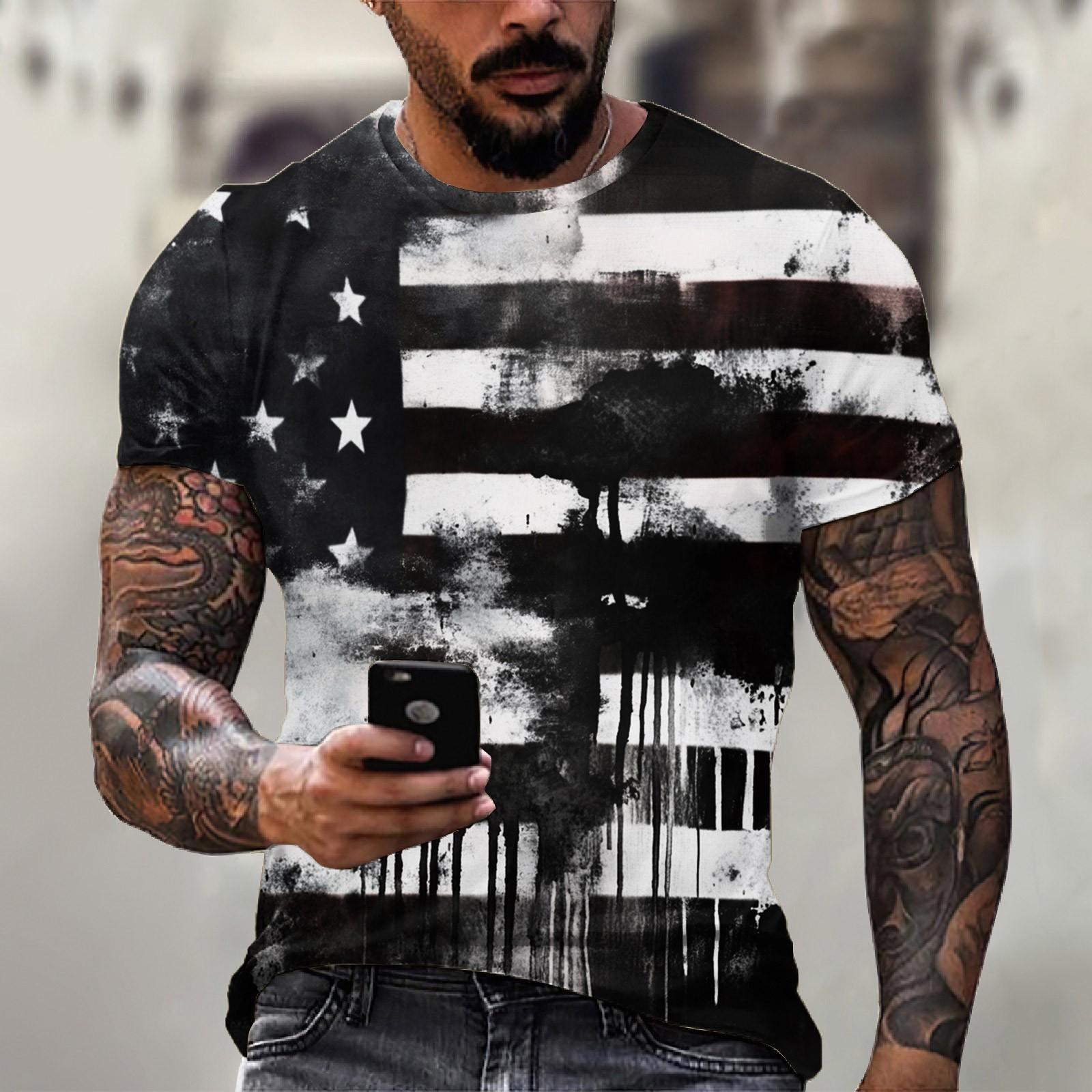 

Мужская футболка с круглым вырезом и короткими рукавами с принтом «День независимости» L чёрный