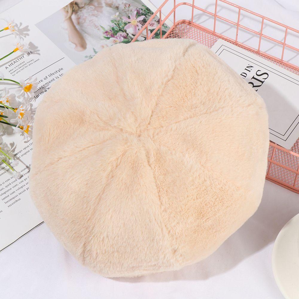 Fashion Plush Pure Color Vintage Ladies Beret Classic Female Bonnet