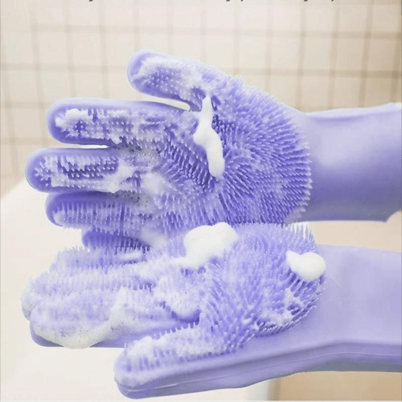 Evcil Hayvan Bakım Eldivenleri - Isıya Dayanıklı Silikon Eldivenler, Yüksek Yoğunluklu Dişli, Köpekleri ve Kedileri Yıkamak ve Masaj Yapmak İçin Geliştirilmiş Beş Parmaklı Tasarım