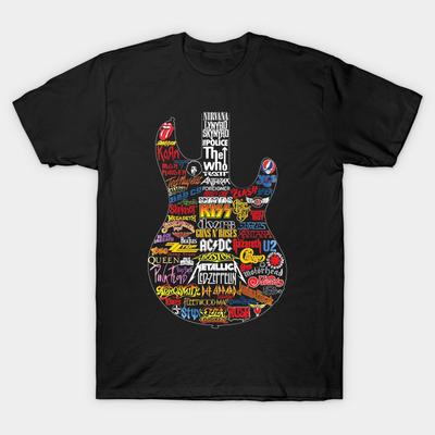Men Black Print T-shirt Classic Rock Band No-Cut Transfer Paper Print Cotton Tshirt