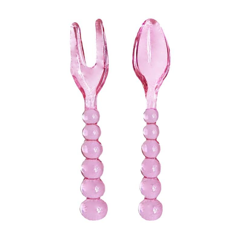 Glass Beads Pastry Glass Tableware Spoon Fork Creative Primary Color Pink Green Glass Spoon Spoon Household