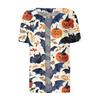 Women's Short Sleeved Patterned Pockets, Work Print Stand Up Collar, Single Breasted Protective Clothing, Cardigan Jacket, Top