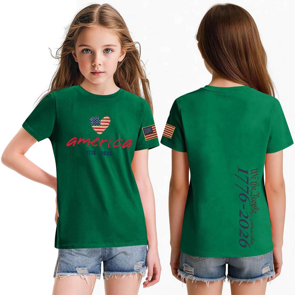Fashionable Round Neck Short Sleeve Work Clothes Printed Tops For KID Summer Tops