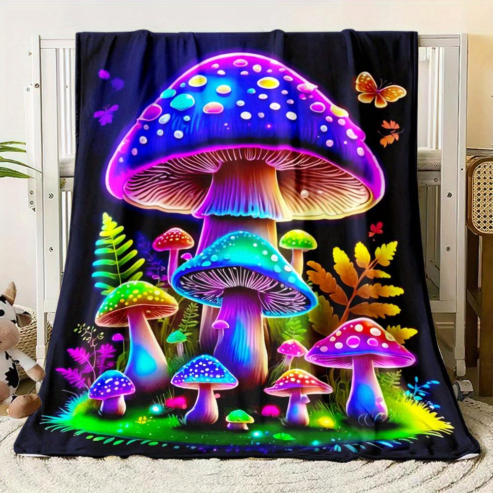 1 Stück, Lebendiger Lila Pilz-Aufdruck Fleece-Decke, Weiche und Warme Flanell-Kuscheldecke für Sofa, Bett, Reisen, Camping, Wohnzimmer, Büro, Couch,